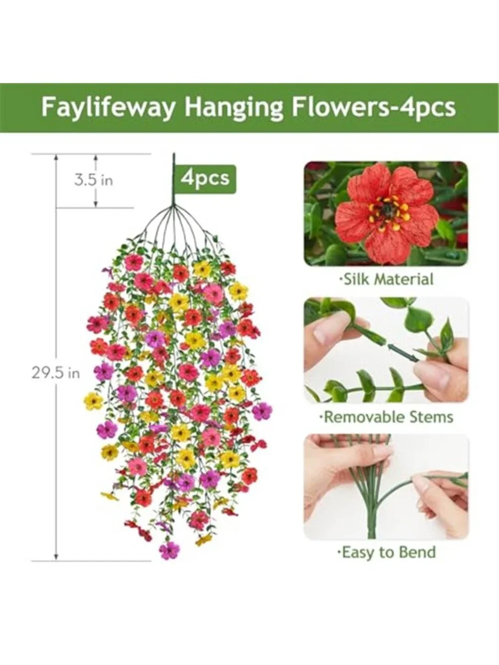 Artificial Hanging Flowers Outdoor UV Resistant Fake Silk Patio Porch Decor 4PC